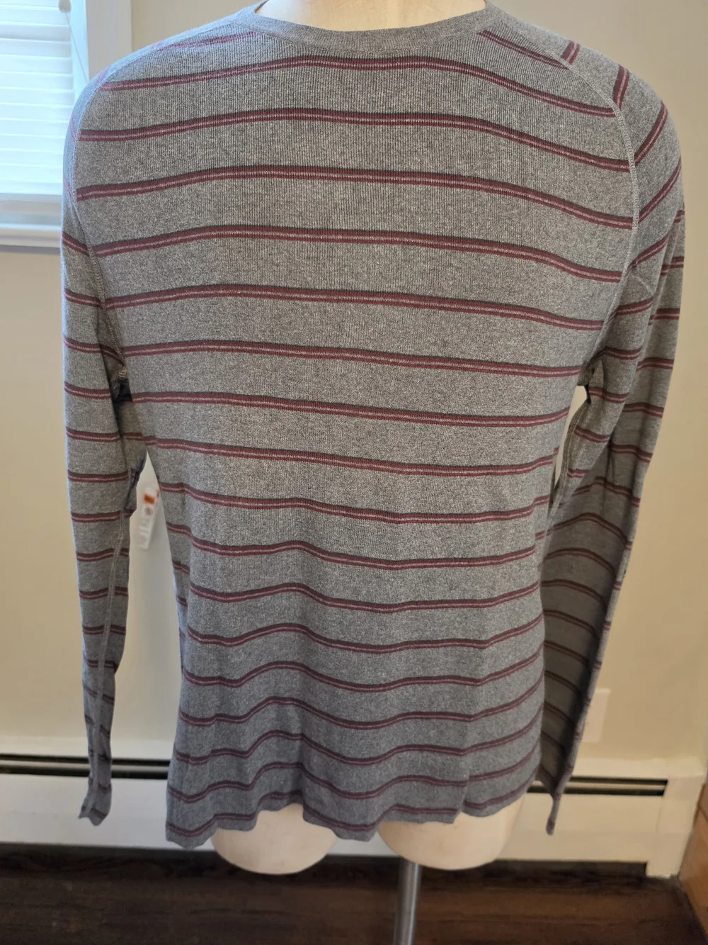 Banana Republic Gray Crewneck Sweater with Burgundy Stripes